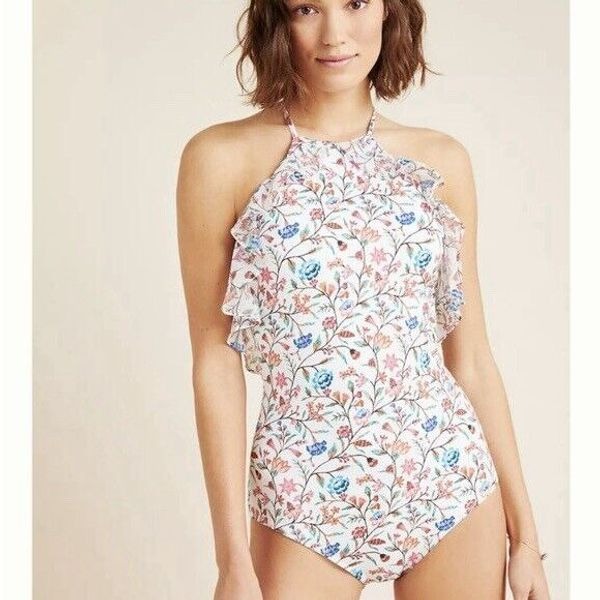 NWT Shoshanna Made in USA Veranda Ruffled One-Piece Swimsuit Size 2