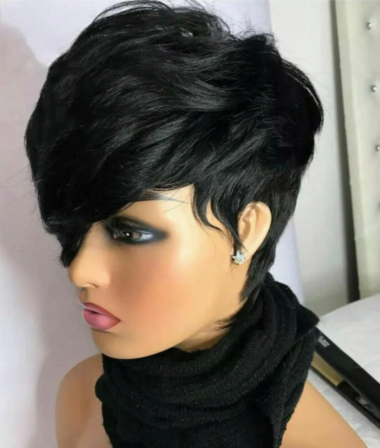 Copy- short pixie cut wavy wave hair wig for women peruvian remy human hair wig