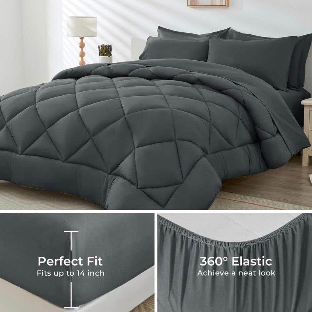 HEVUMYI 8 Pieces Queen Comforter Set, All Season Reversible Bed in a Bag Queen - detail