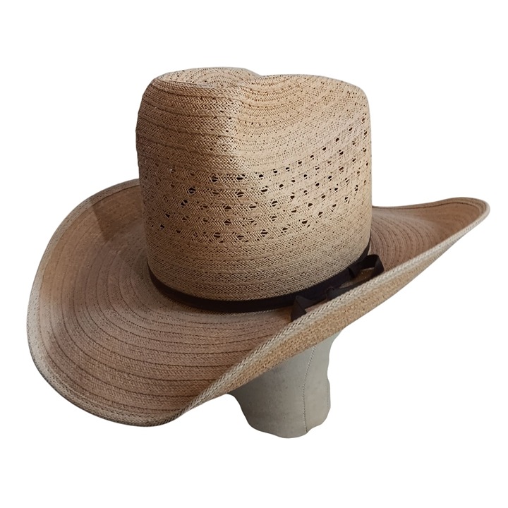 Vintage 6 7/8 Straw Western Cowboy Hat W/ Brown Band Ventilated Crown Natural