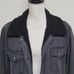 90s Vintage Excuse Grunge Dark Wash Black Distressed Sherpa Lined Denim Jacket L