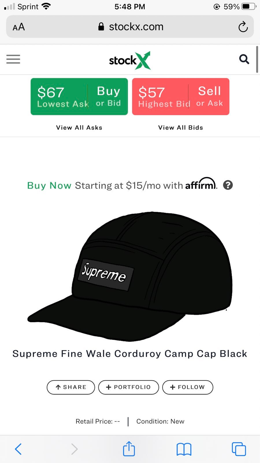 Supreme Waxed Cotton Camp Cap, Black FW23. DSWT. New Supreme