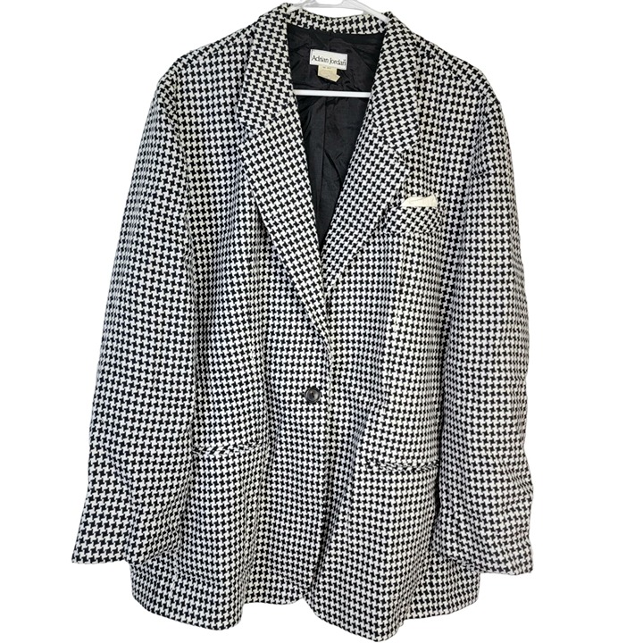 Vintage 80s Houndstooth Blazer Jacket Women 24 Plus 3X Coat Work Office Winter