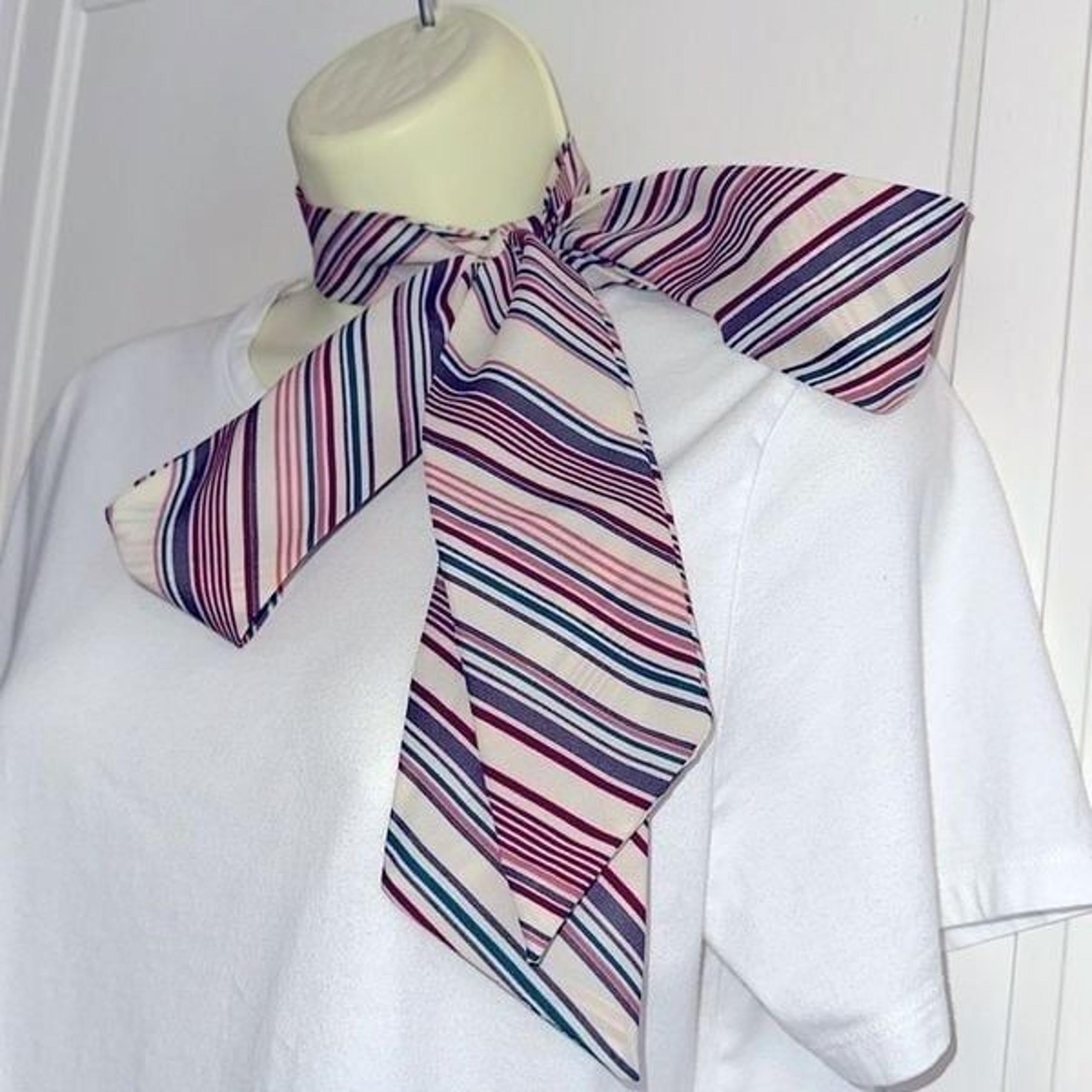 Vintage 70s cream, pink, maroon, turquoise green & gray diagonal striped scarf
