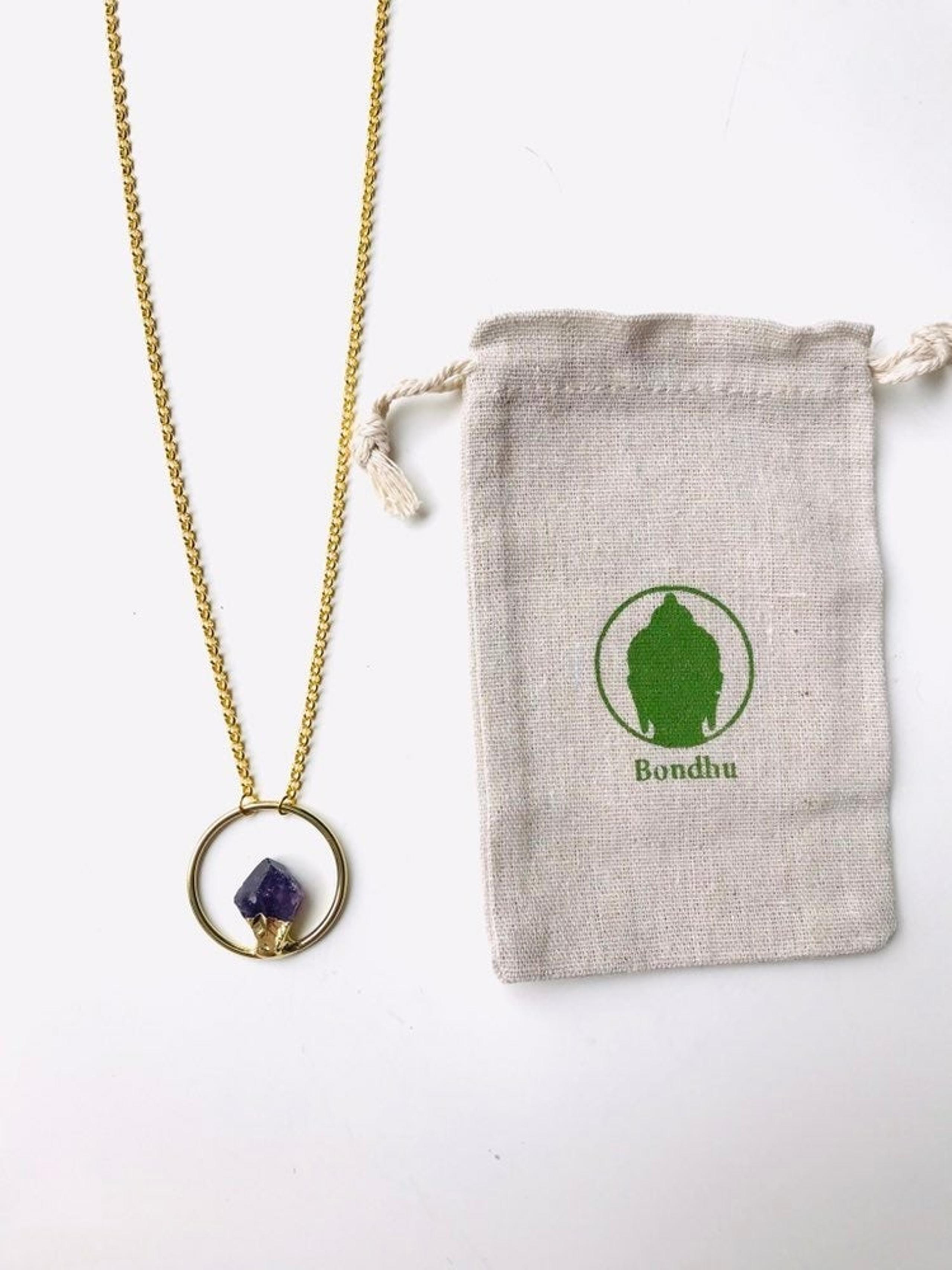 Raw Amethyst Crystal Stone Chunk Mystical Pendant Gold Necklace - Bondhu