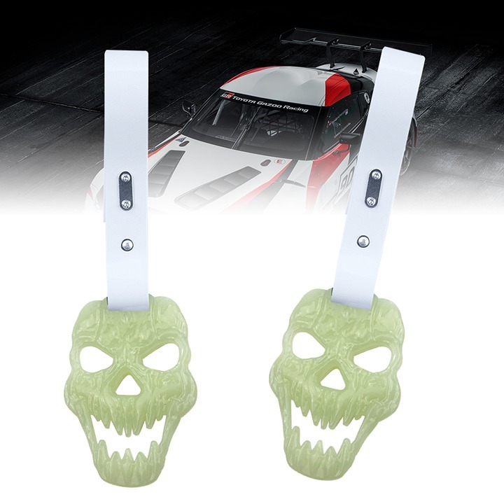 NEW 2PCS SKULL HEAD GLOWS IN DARK JDM TSURIKAWA White Handle Strap Drift Charm