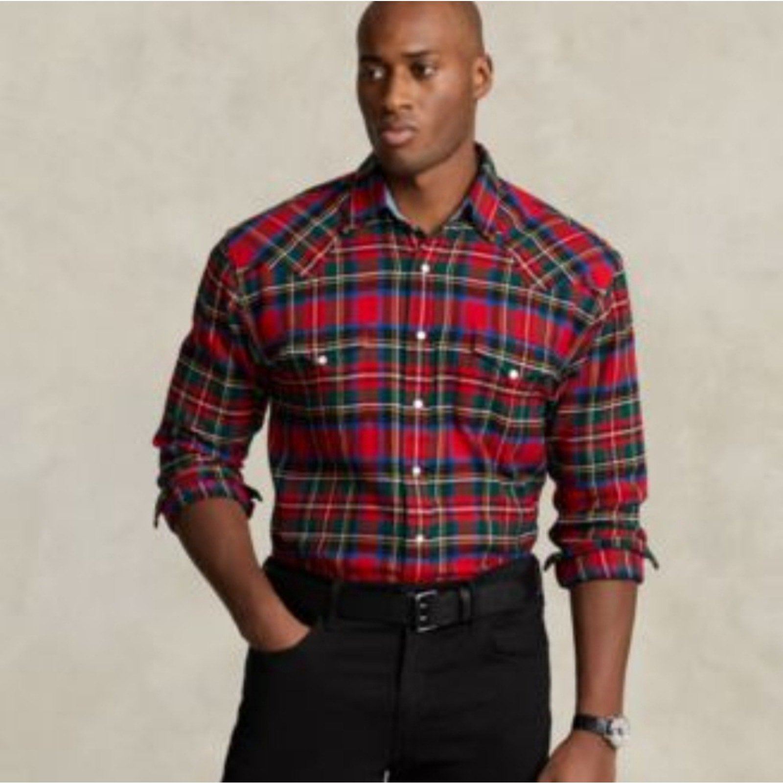 Polo Ralph Lauren Men's Big & Tall Plaid Twill Western Shirt Size 4XLT NEW