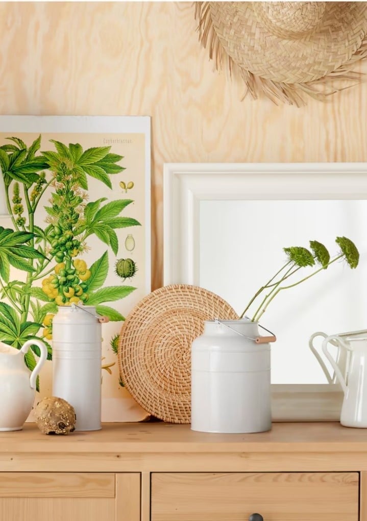 Retired Ikea Socker Cream Vases with Wooden Handles.