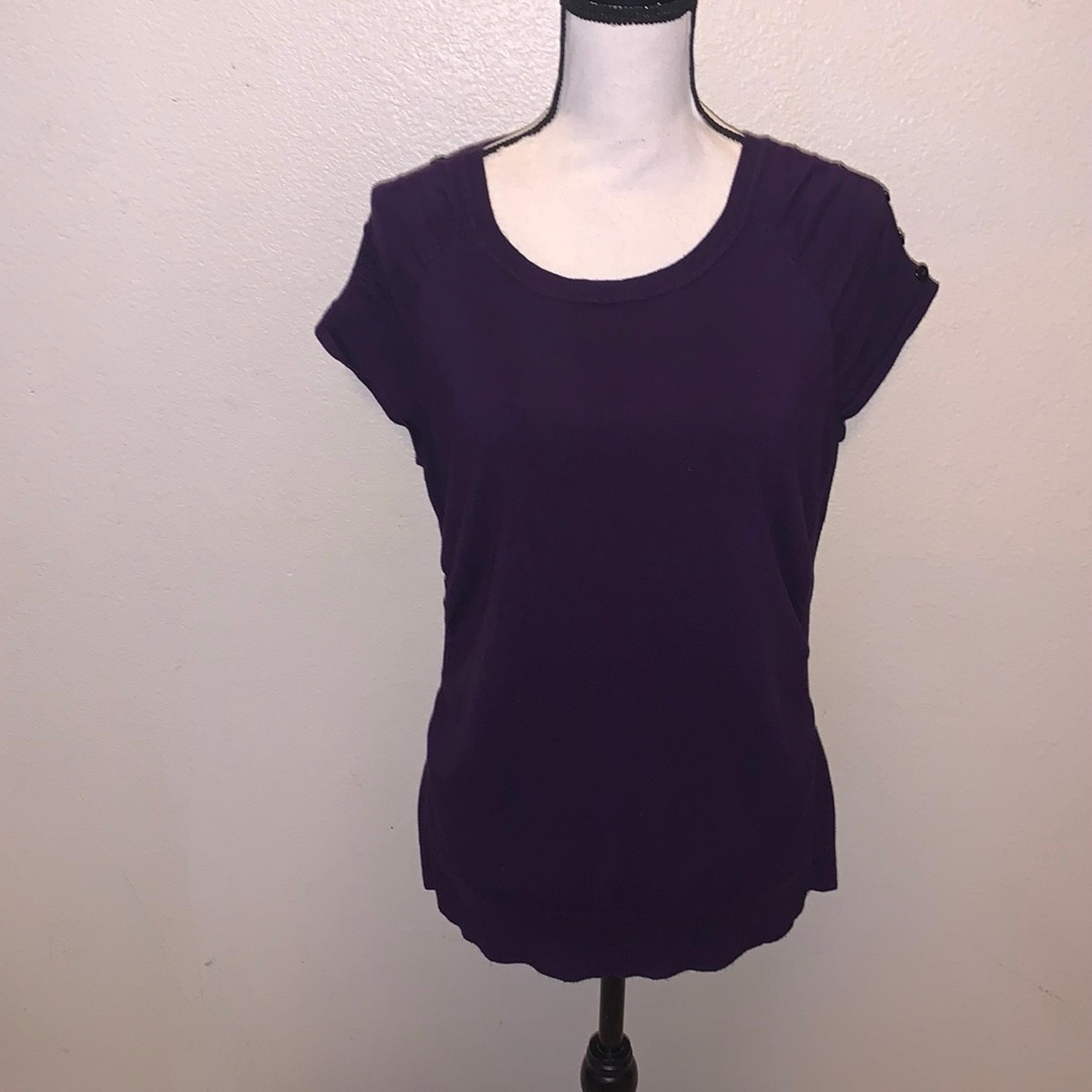 United States Sweaters Purple Button Detail Short Sleeve Ruched Sweater