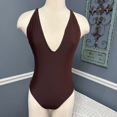 GUCCI Authentic Chocolate Brown one Piece Swimsuit M missing belt classic