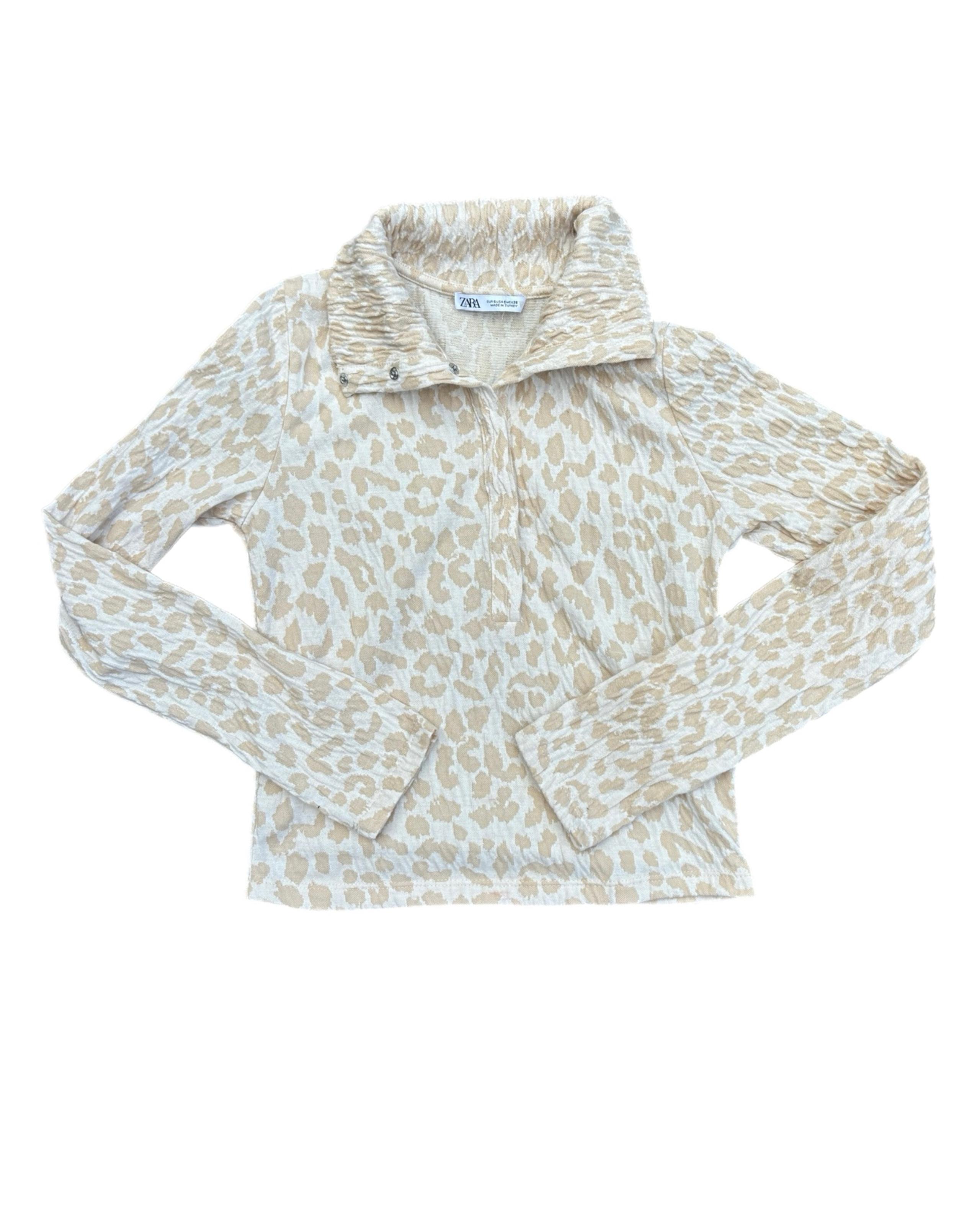 Zara Leopard Print Scrunch Pullover Sweater