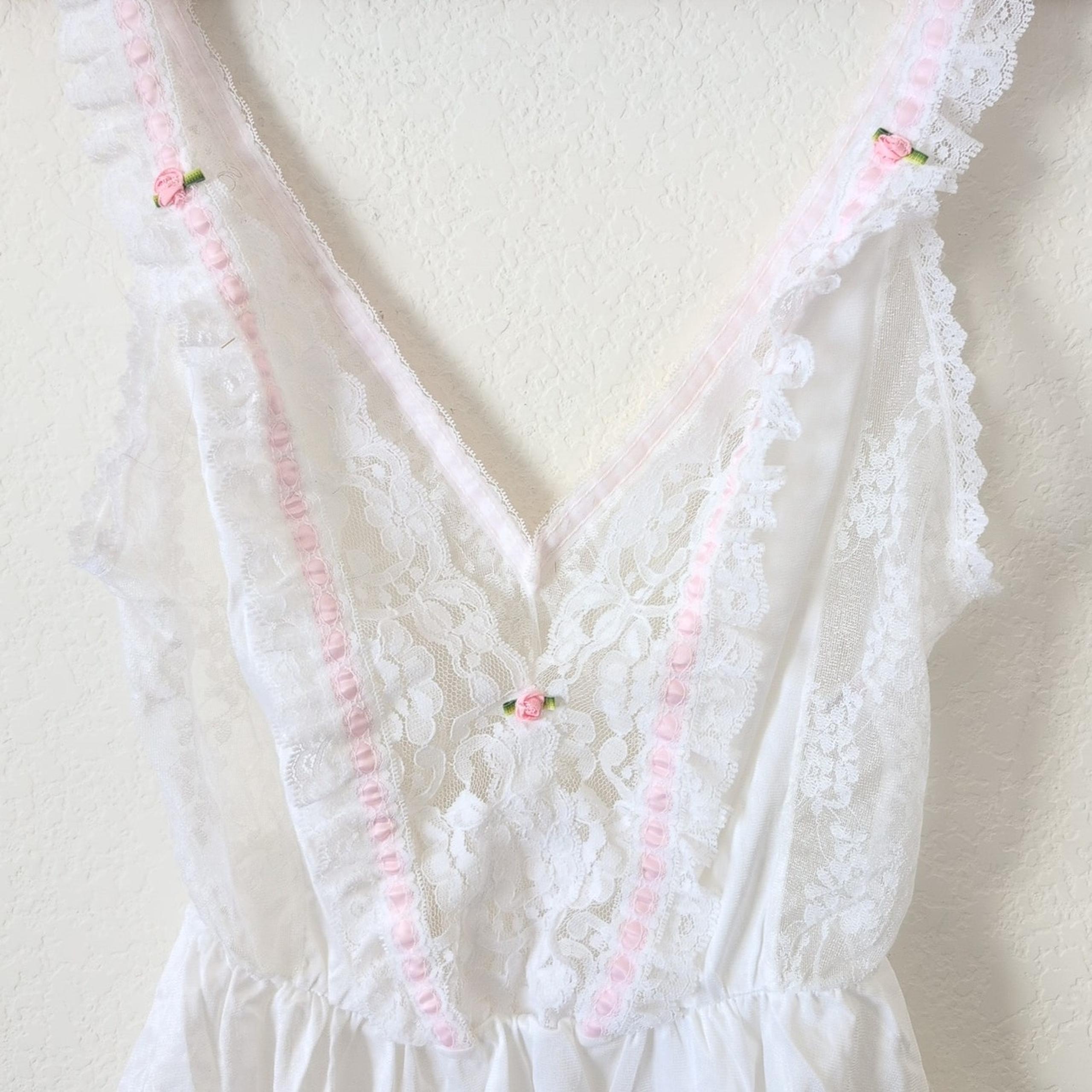 Vintage Tosca Lingerie Womens Small Lace White Bride Rose Bud Bodysuit Negligee