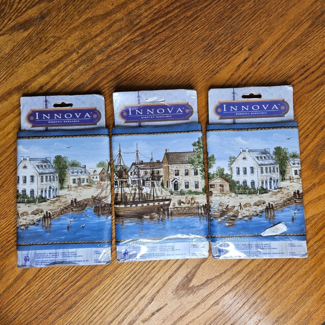 Innova Wall Paper Border Colonial Harbor Sailboats 3 Pks 15 Total Yds Prepasted