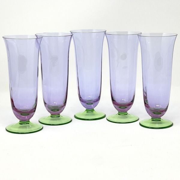 Nason Moretti 04/82 Murano Pesco Lilac Green Purple Flutes Optic Glass Set of 5