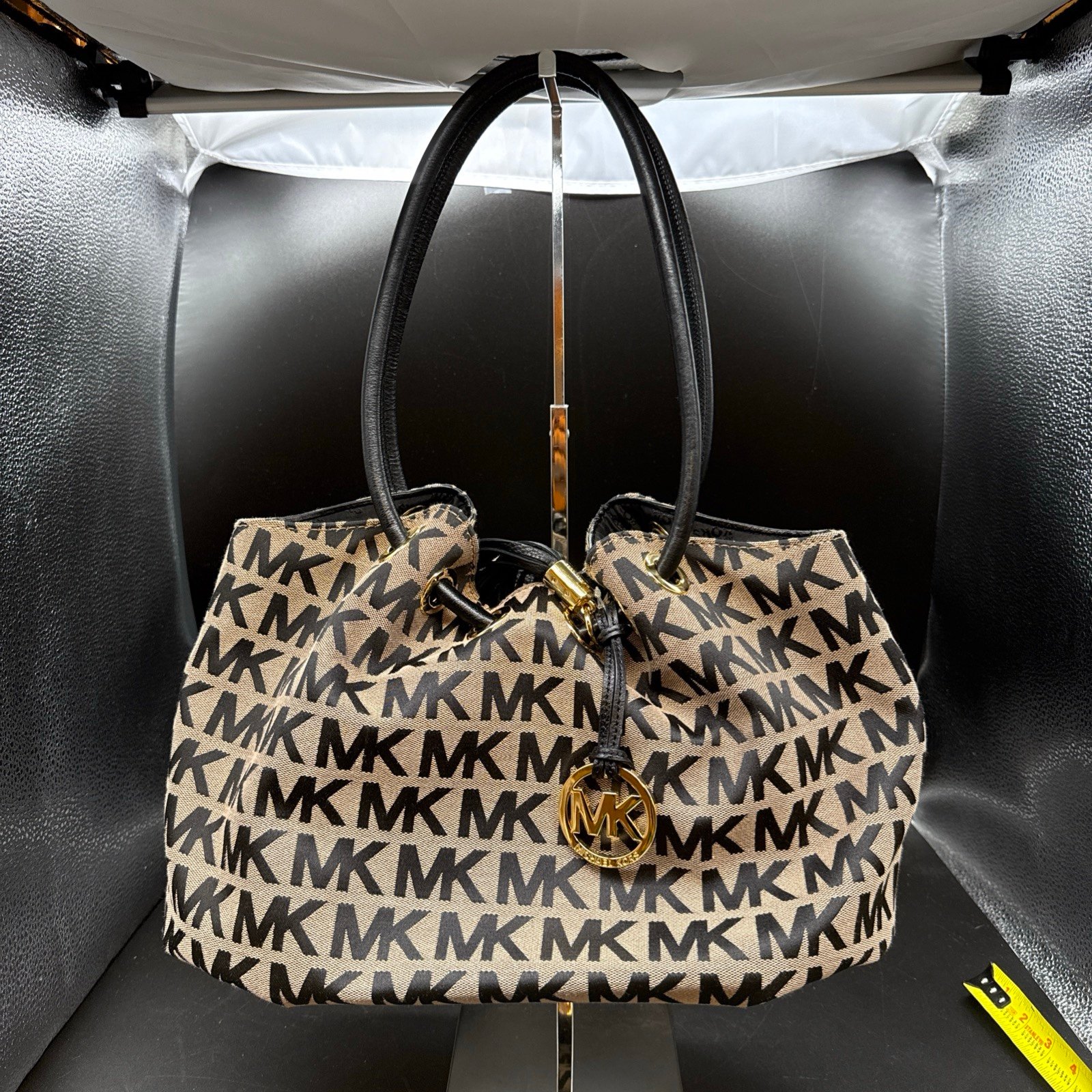 MICHAEL KORS East/West Black Signature Canvas Ring Tote Handbag NWOT