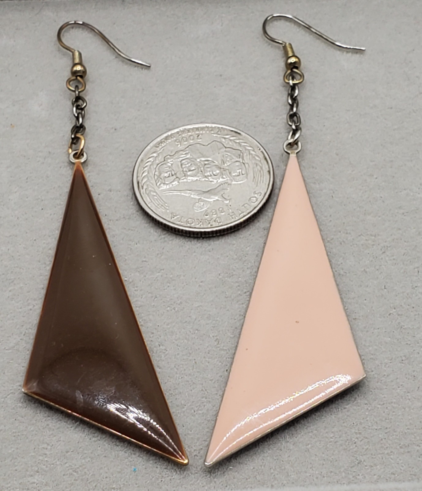 Vintage Geometric shape reversible brown and pink earrings