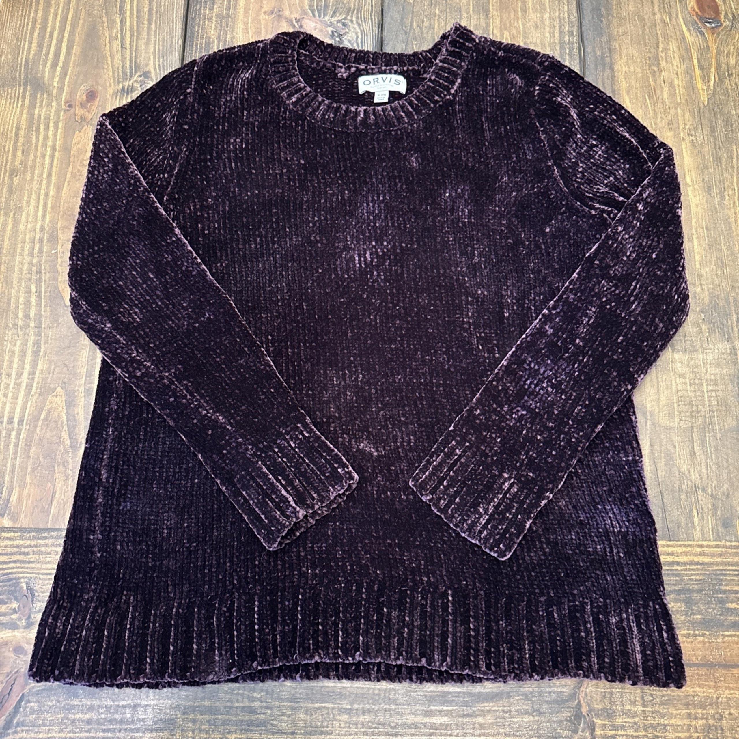 Women's XL Orvis Chunky Knit Purple Crew Neck Sweater, Super Soft, Polyester