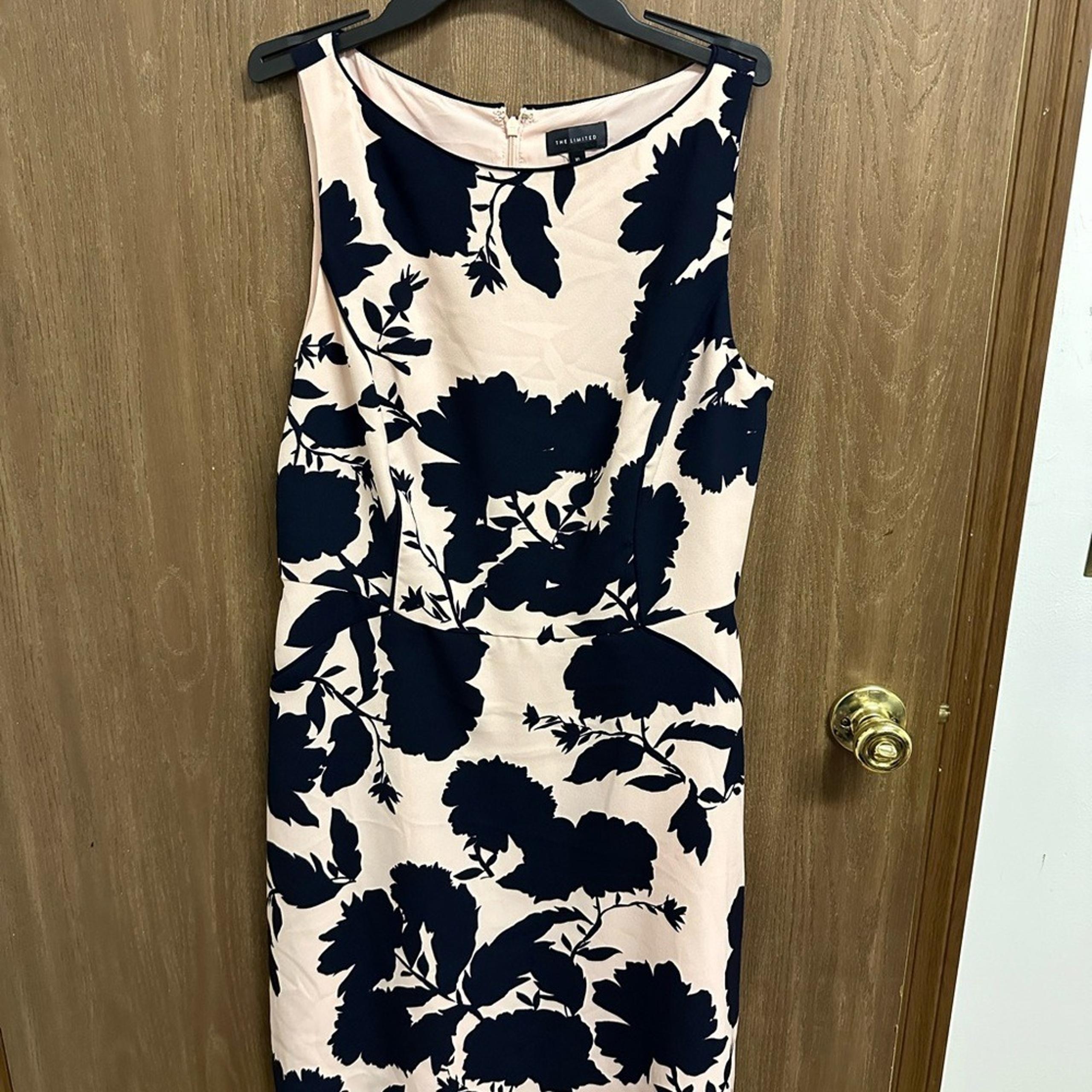 The Limited Cream and Blue Sheath Dress Sleeveless Scoop Neck Midi