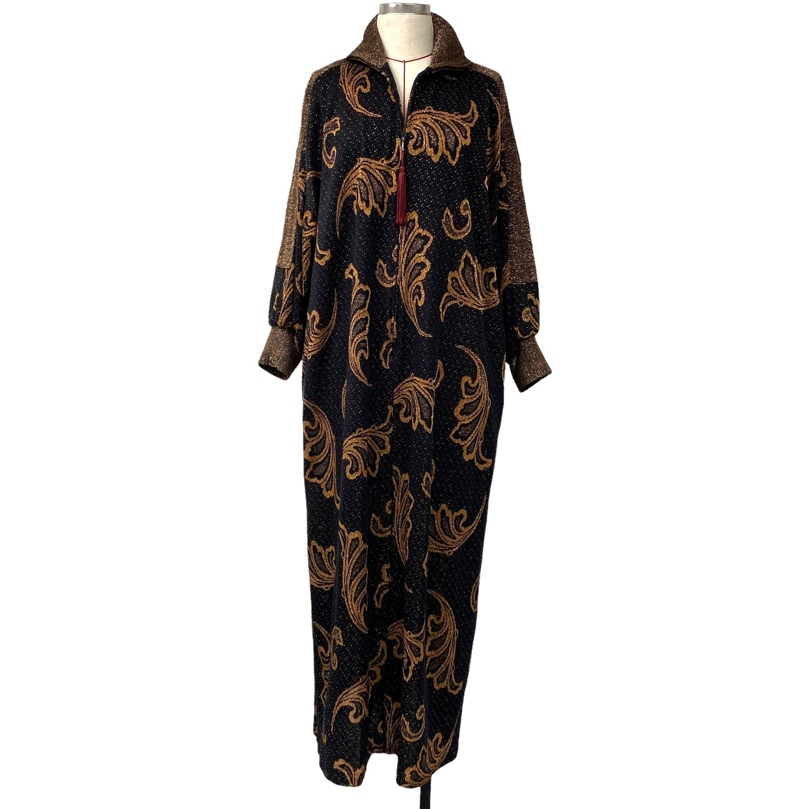 Vintage David Brown Womens Size M Black Gold House Dress