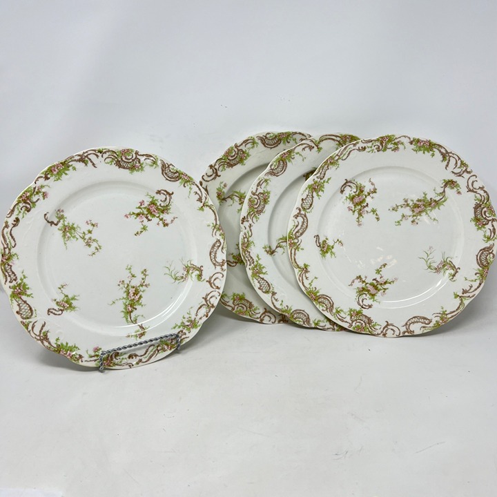 Syracuse O.P. Co.Vitrous China Plates Pink Green Floral Scalloped Edge 10 Dinne