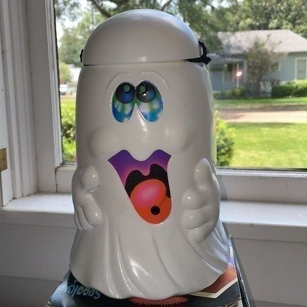 Vtg 1989 Halloween Spooky Ghost Trick or Treat bucket or Party Candy Dish