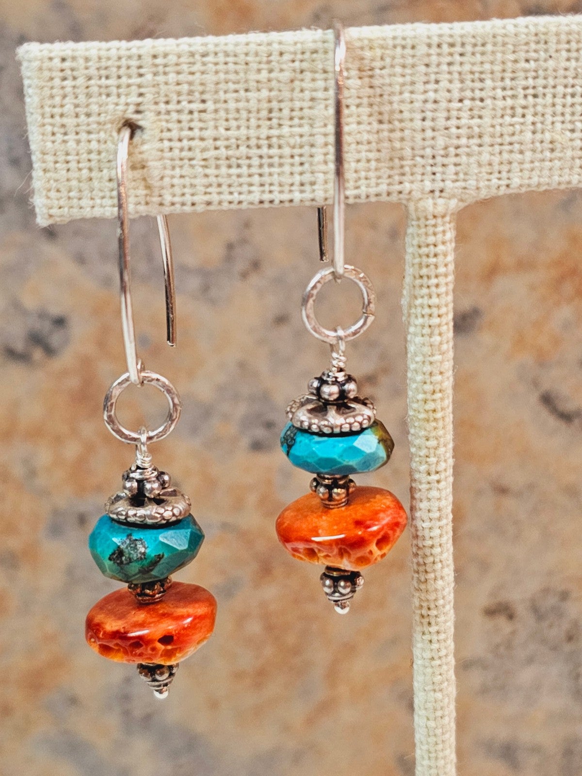 Orange Spiny Oyster Crysocolla Sterling Artisan Earrings