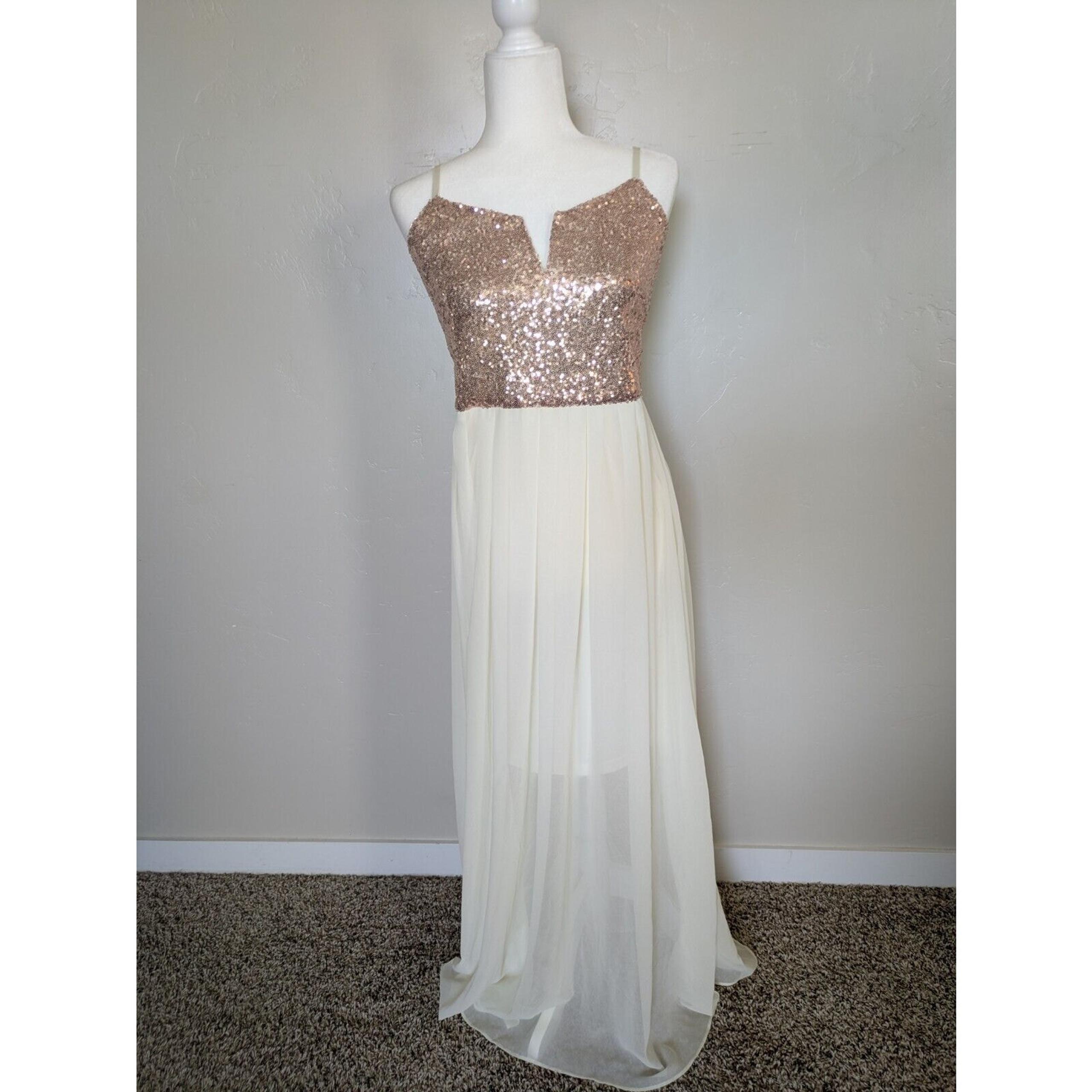 SPENSE Dress Size 8 Rose Gold Sequin Bodice Ivory Chiffon Maxi Elegant Prom Long