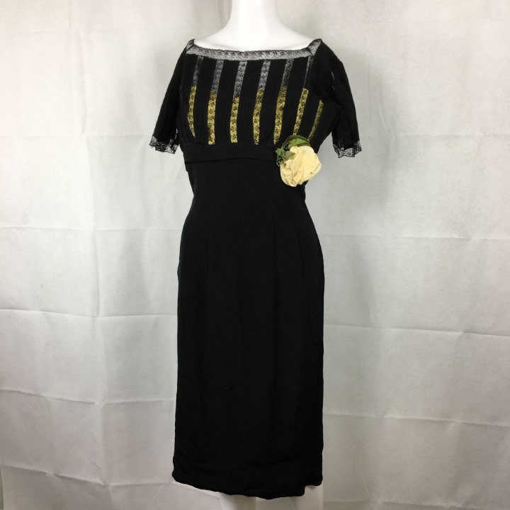 Vtg 1950s Pencil Dress Black Montaldos 4