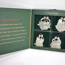 LONGABERGER 2002 PEWTER BASKET ORNAMENTS Set of 4 Christmas Tree Holiday Baskets