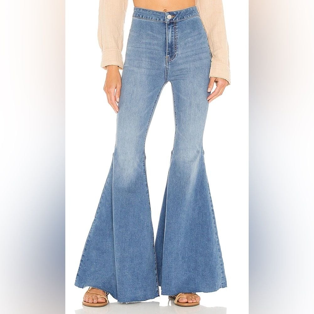 Free People Flare Float On Pant Jean in Love Letters Blue Size 24