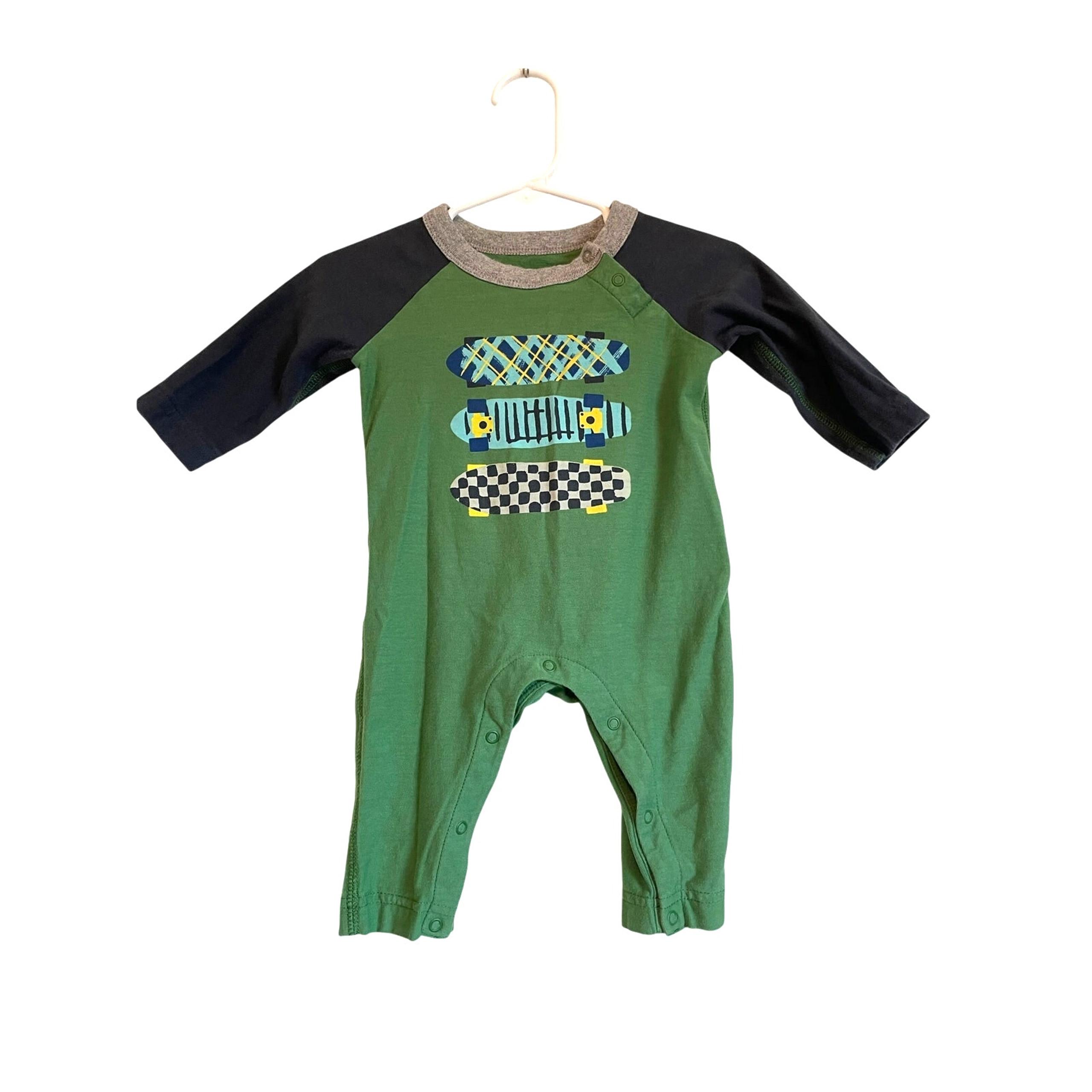 Tea Collection long sleeve one piece pants green skateboards cotton Size 0-3