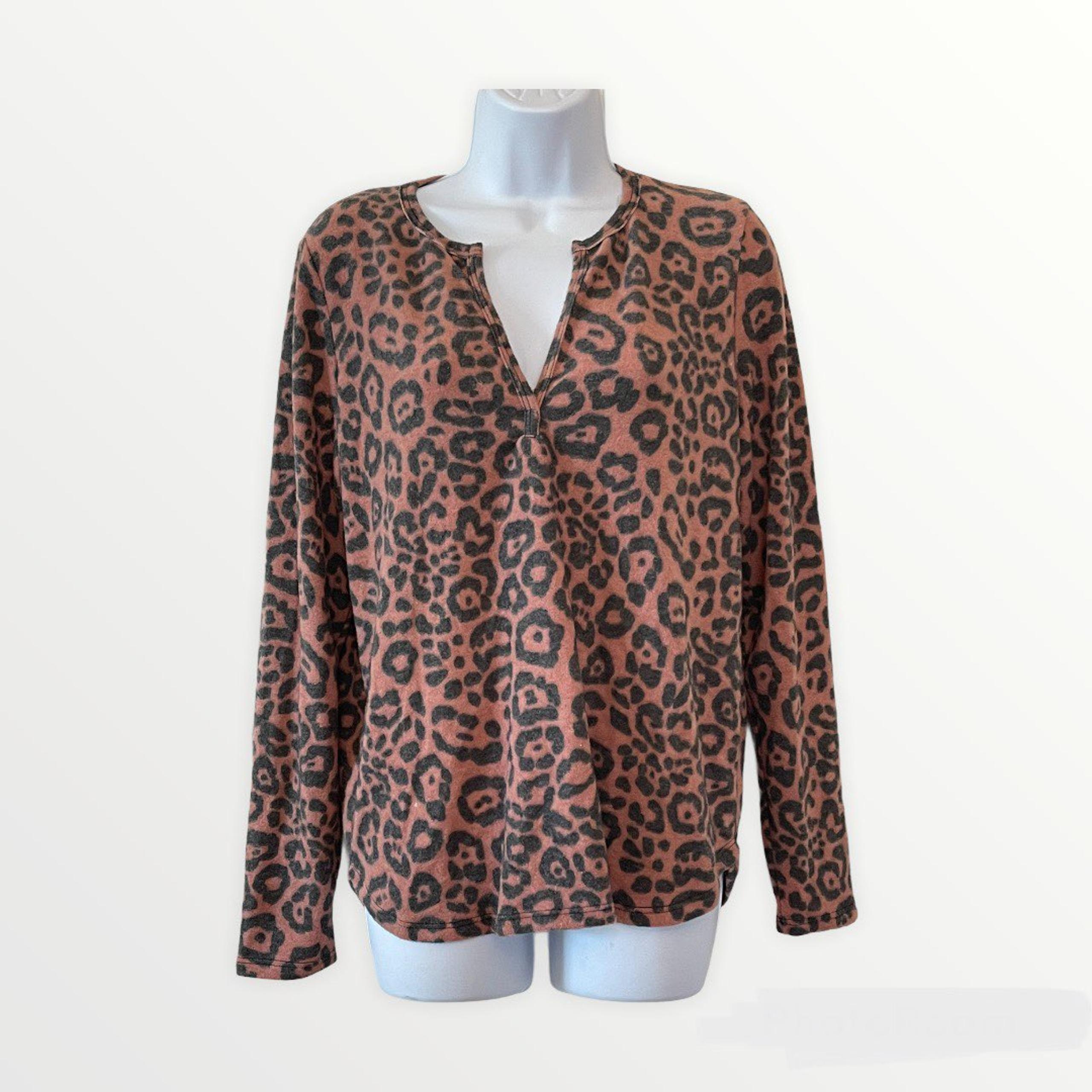 Socialite Rust & Black Animal Print V Neck Pullover