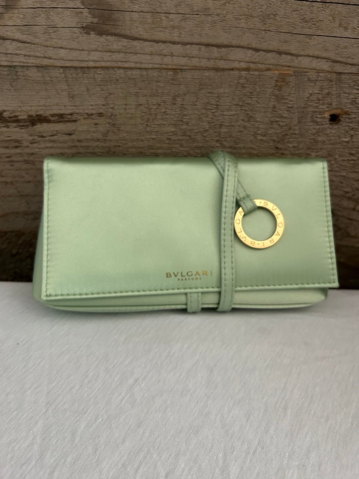 Bulgari Green Leather Clutch with Gold Hardware