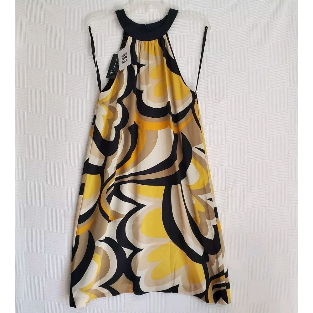 INC International Concepts 100% Silk Dress Womens 8 Retro Artsy Flowy NEW