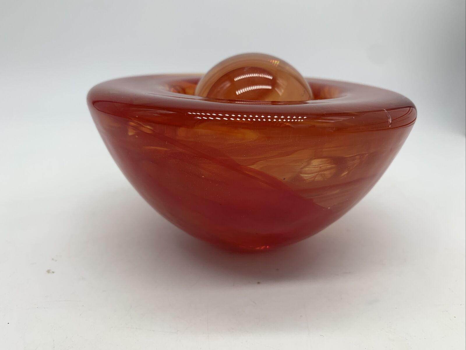 RED SWIRL KOSTA BODA ART GLASS BOWL w/ Ball BY ANNA EHRNER