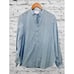 Michelle Farmer blouse blue stripes silver dots front buttons Size Med