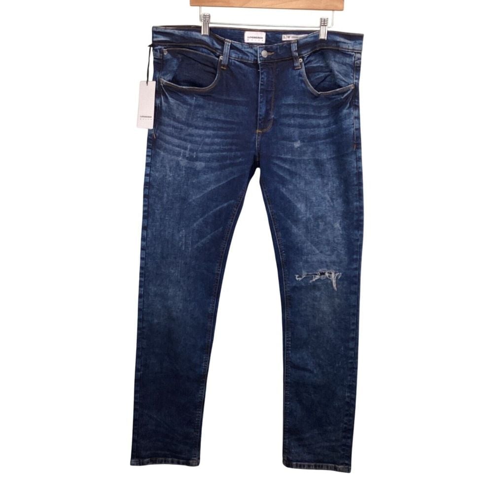 Lindbergh White Mens London Slim Fit Jeans Size 38x34 NWT Distressed Blue Denim