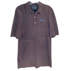 New longchamp brown suede mini polo dress with silver logo pin