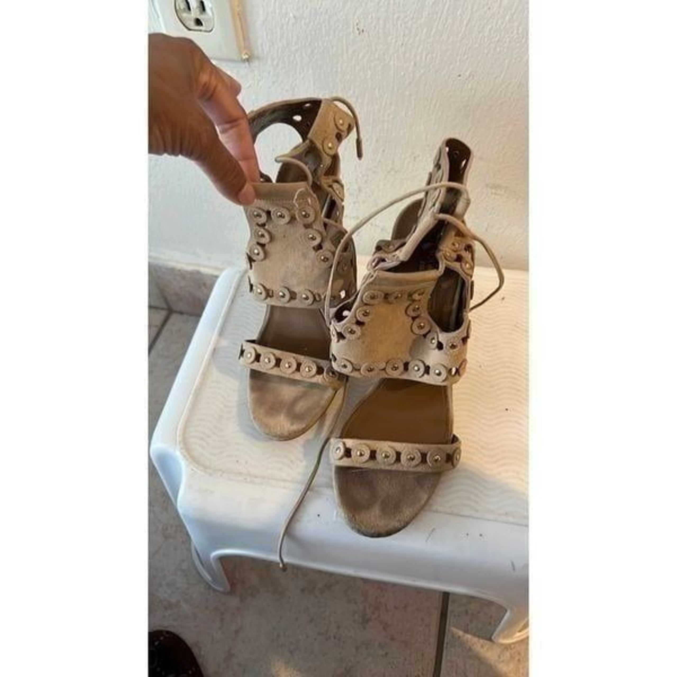 Aquazzura rebel stud disc caged sandal nude heels Suede Studded Accents shoes
