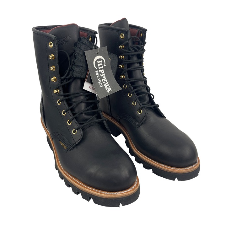 Chippewa Mens 9W Black Leather Safety Toe Logger Boots New In Box