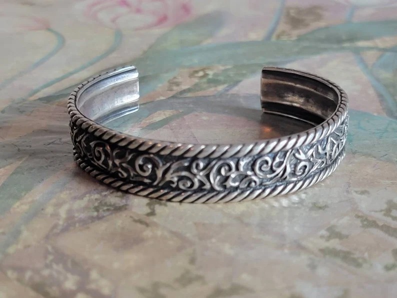 Vintage Sterling Silver Scroll Design Cuff Bracelet 925