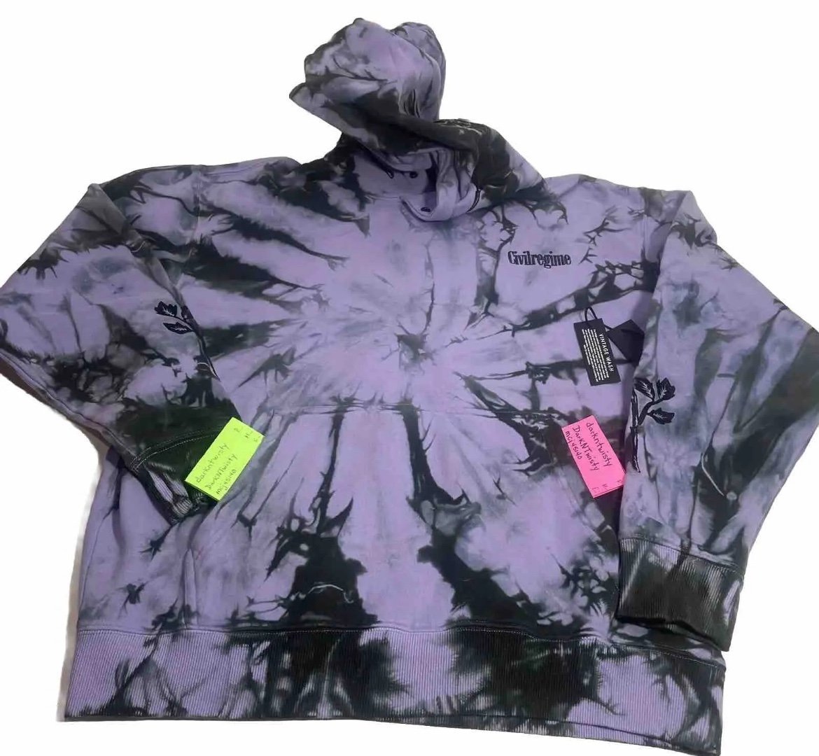 BNWT CIVIL REGIME BLACK ROSE HOODIE LAVENDER DREAM WASH LRG MENS HOODIE UNISEX