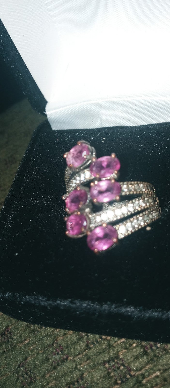 Gorgeous UNTESTED Pink stone with CZ or Diamonds set in a Gold Tone Band 6
