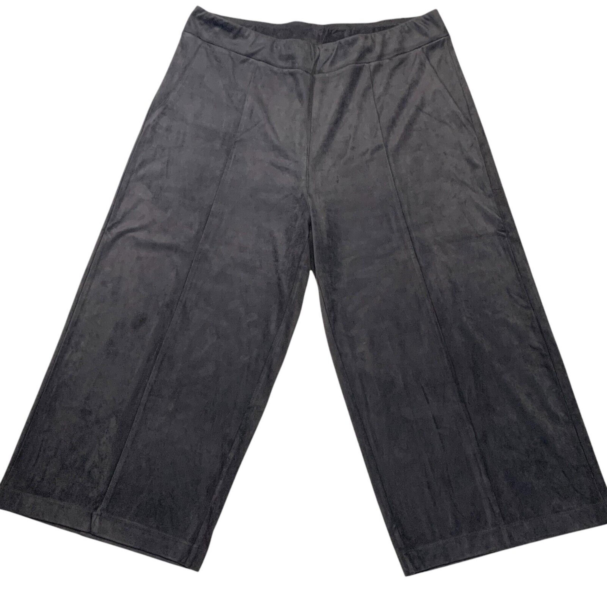 Soft Surroundings Wide Leg Capri Pants Sz Large Bohemian Faux Suede Gray Stretch