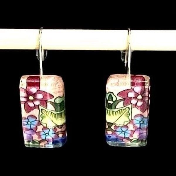 AQB Sterling Silver & Floral Acrylic Dangle Earrings
