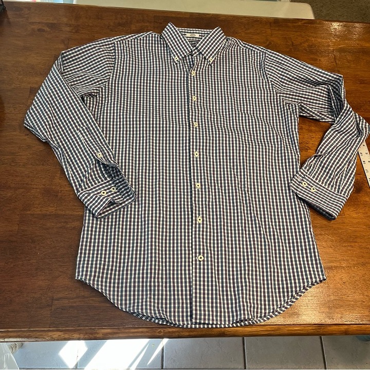 Peter Millar Seaside Finish Navy Pink Button Down shirt size medium 100% cotton