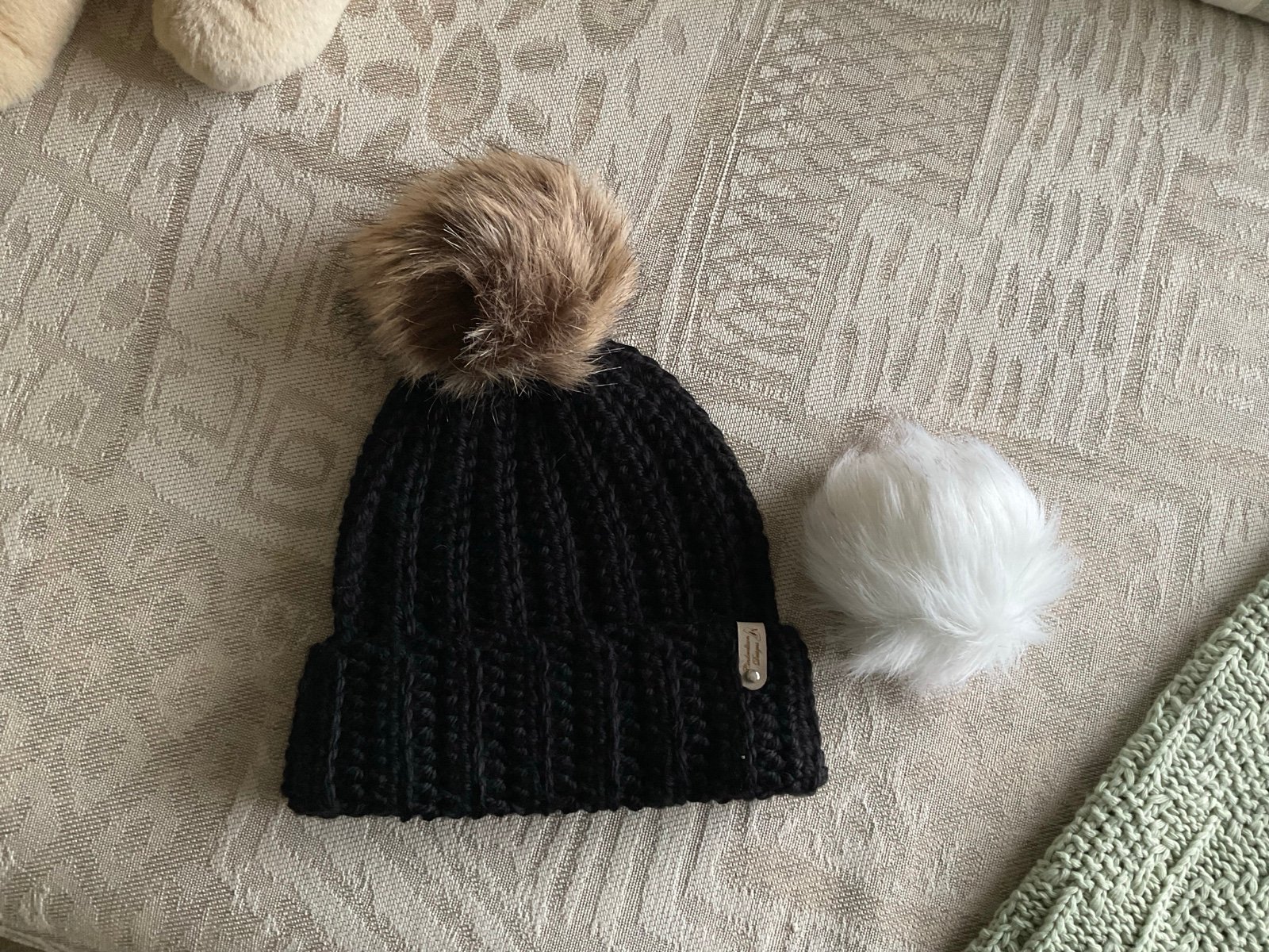 Hand Crocheted Pompom Beanie Winter Hat - Gift Idea