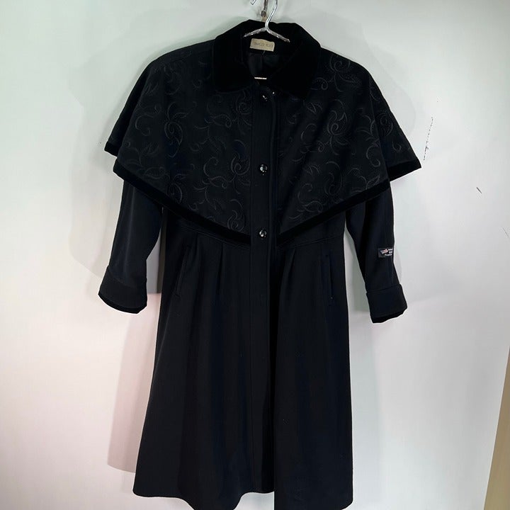 Forstmann Caplet Beaded Victorian Wool Jacket Womens Size XL Black Vintage