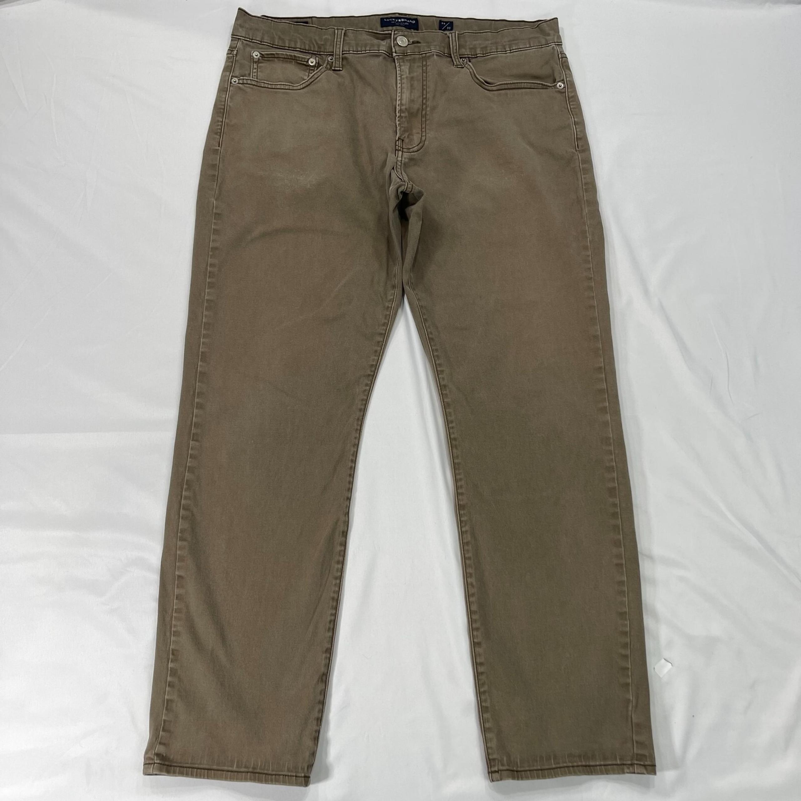 Lucky Brand 121 Slim Straight Chino Pants Mens 36x28 Brown Cotton Twill Stretch