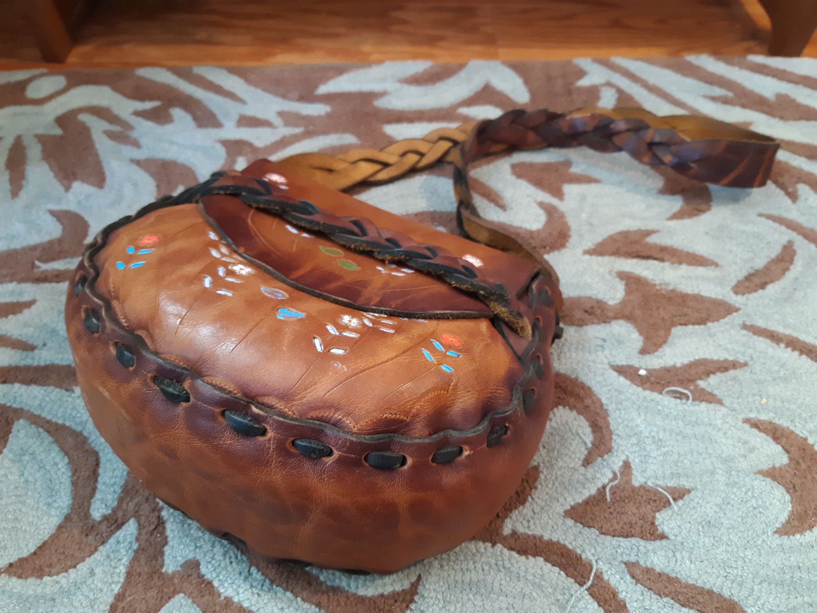 Leather Handbag with Braided Slip